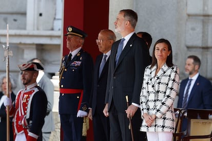 Los reyes Felipe y Letizia, en el acto central conmemorativo del bicentenario de la Policía Nacional celebrado este miércoles en el Palacio Real.