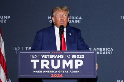 Former U.S. President and Republican presidential candidate Donald Trump speaks during a campaign rally in Windham, New Hampshire, U.S., August 8, 2023.