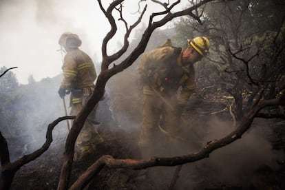 Más de mil bomberos están tratando de contener las llamas del llamado Rim fire desde que estallara el pasado sábado por la tarde y se extendiera en dos direcciones, lo que está contribuyendo a que sea tan difícil controlarlo.