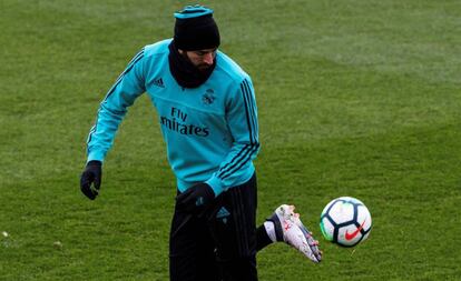 Karim Benzema, en el entrenamiento del viernes.