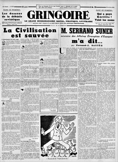 Entrevista de Fernand-Joseph Sautès a Serrano Suñer en el diario 'Gringoire', del 17 de octubre de 1941.