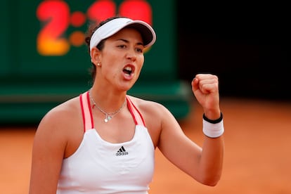 Muguruza celebra la victoria contra Azarenka en Roma.