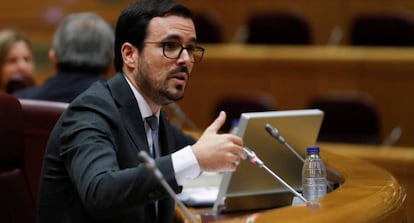 El ministro de Consumo, Alberto Garzón, en una comparecencia en el Senado.