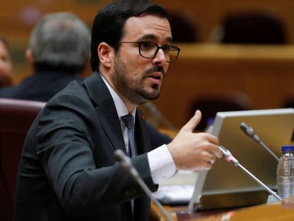 El ministro de Consumo, Alberto Garzón, en una comparecencia en el Senado.