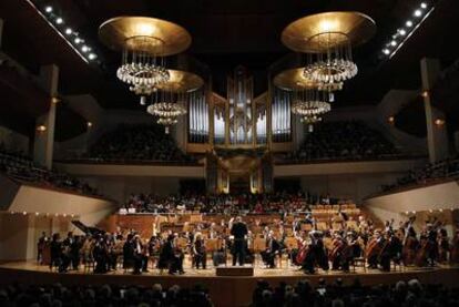 La Orquesta Nacional durante una actuación en el Auditorio Nacional.