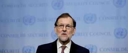 El presidente del Gobierno, Mariano Rajoy, este martes tras el Consejo de Seguridad de la ONU.