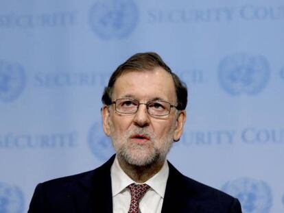 El presidente del Gobierno, Mariano Rajoy, este martes tras el Consejo de Seguridad de la ONU.