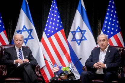 Joe Biden y Benjamin Netanyahu, el miércoles en Tel Aviv.