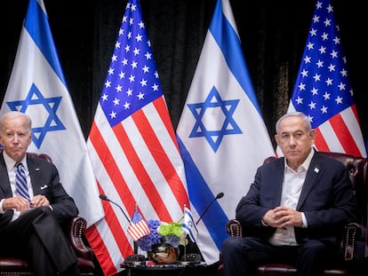 Joe Biden y Benjamin Netanyahu, el miércoles en Tel Aviv.