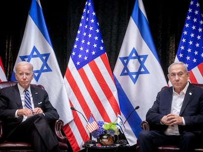 Joe Biden y Benjamin Netanyahu, el miércoles en Tel Aviv.