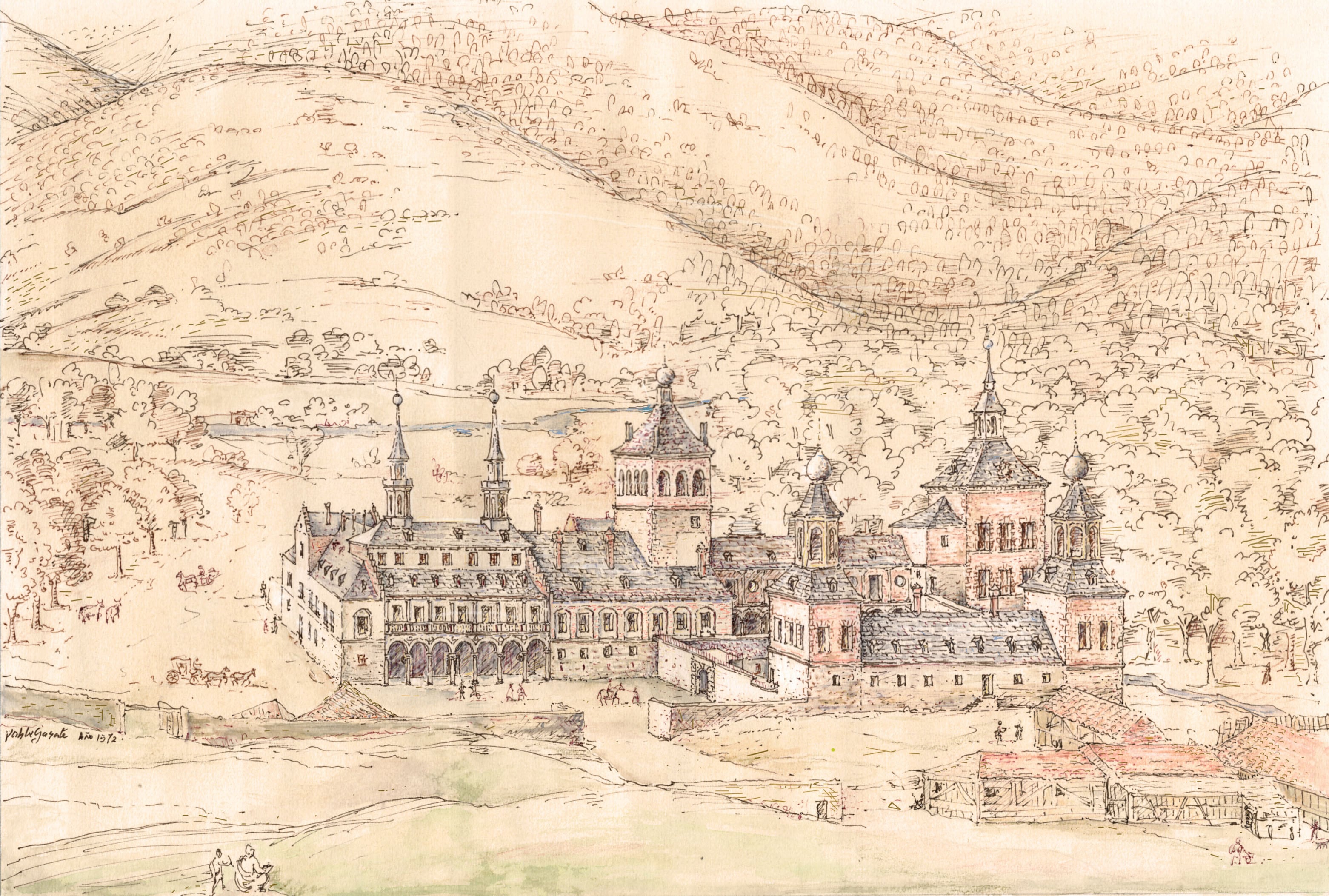 Dibujo del Palacio de Valsaín en plenitud.