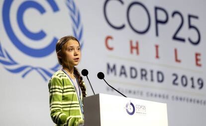 Greta Thunberg em discurso na COP 25 em Madri.