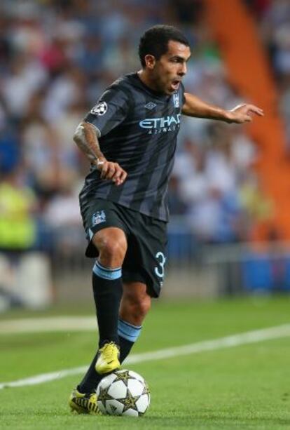 Tévez, durante el partido ante el Real Madrid.