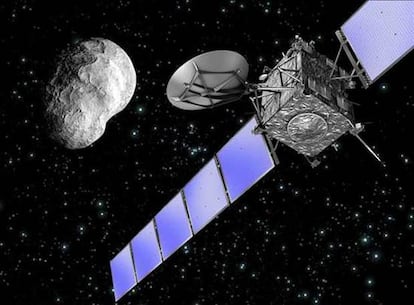 Recreación realizada por la ESA del acercamiento de 'Rosetta' al asteroide 2867 Steins