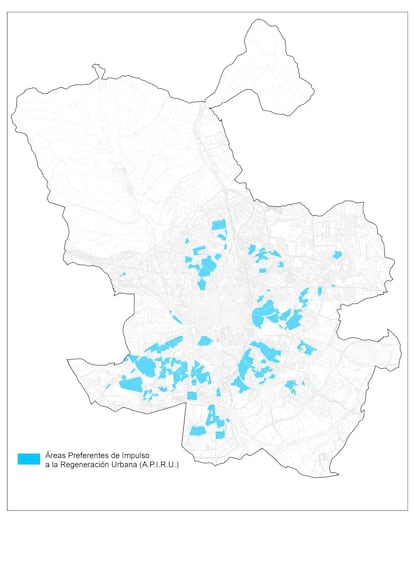 Mapa de las 109 áreas de rehabilitación preferente de Madrid.