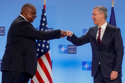 El secretario de Defensa de Estados Unidos, Lloyd Austin, y el secretario general de la OTAN, Jens Stoltenberg, este miércoles en Bruselas.