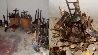 Capturas del video en el que se ha difundido el hallazgo de lo que parece ser un altar con restos humanos en la casa del exfuncionario Dionicio Álvarez, en Cuernavaca, Morelos.