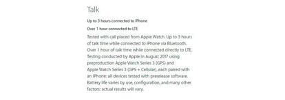 Especificaciones de Apple con la autonomía del Apple Watch 3