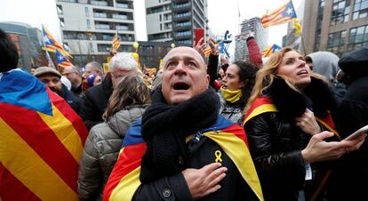 Manifestantes en apoyo al Govern destituido en Bruselas, el pasado d&iacute;a 7.