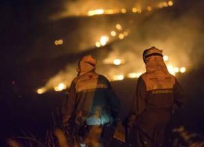 Las brigadas forestales intentan sofocar un incendio en el término municipal de la localidad madrileña de Los Santos de la Humosa. EFE/Archivo