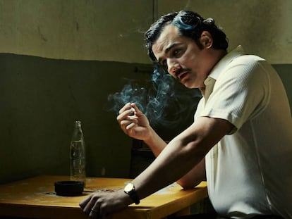 O ator Wagner Moura como Pablo Escobar na série 'Narcos'.