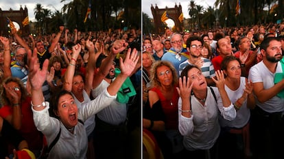 Reacción de la gente tras el discurso de Puigdemont en la declaración de independencia el 10 de octubre de 2017.