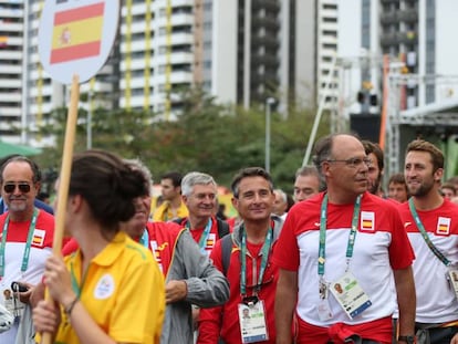 The Spanish delegation after hoisting the flag inside the Olympic Village.