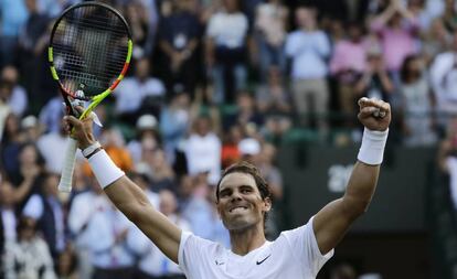 Nadal celebra su victoria contra Querrey.