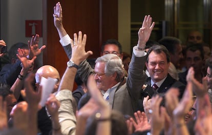 El cabeza de lista de CiU en Barcelona, Xavier Trias tras su victoria en las elecciones municipales de Barcelona.