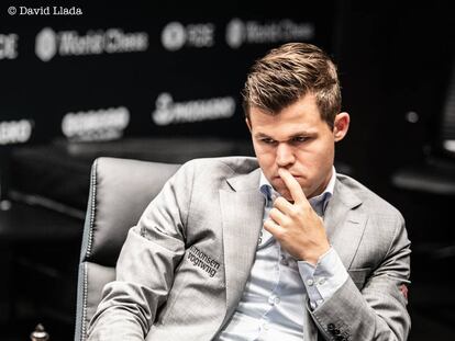 Magnus Carlsen, durante el Campeonato del Mundo de 2018 en Londres contra Caruana