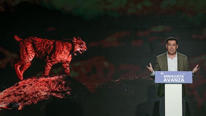 El presidente del PP de Andalucía y candidato a la Junta, Juan Manuel Moreno, en un acto organizado por el PP en Sevilla.