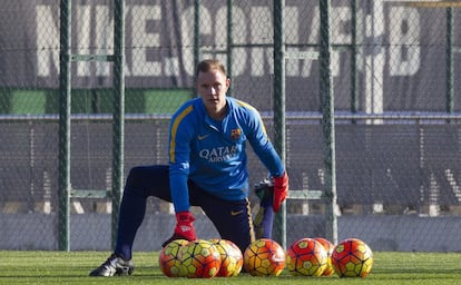 Ter Stegen en el entrenamiento previo al partido del Barcelona contra el Betis.