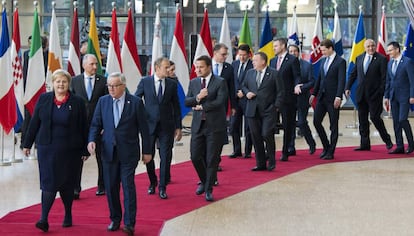 Foto de familia en el 25º aniversario de la creación del Espacio Económico Europeo, el pasado marzo en Bruselas.