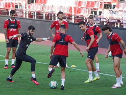Varios jugadores del Almería, durante un entrenamiento. UD ALMERÍA