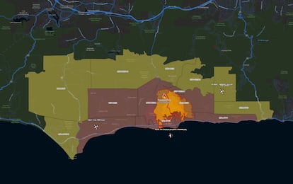 Zonas bajo órdenes de evacuación por el incendio Franklin en California, en diciembre 2024.