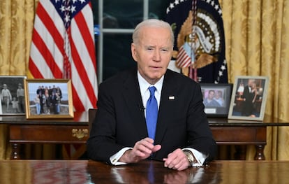 U.S. President Joe Biden delivers his farewell speech from the Oval Office on Wednesday.