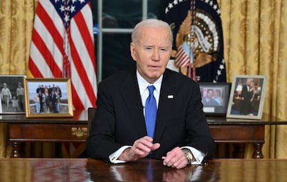 El presidente de Estados Unidos, Joe Biden, pronuncia su discurso de despedida a la nación desde el Despacho Oval de la Casa Blanca en Washington, este miércoles.