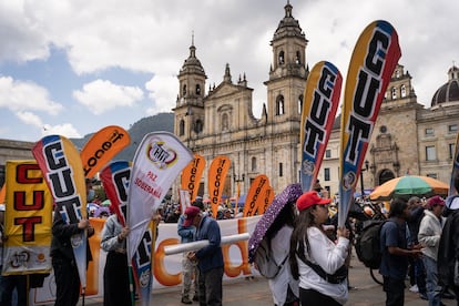 Sindicatos marchan a favor de Gustavo Petro, el 7 de agosto de 2024.