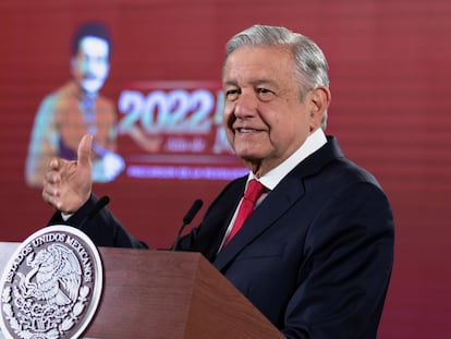 El presidente de México, Andrés Manuel López Obrador, el lunes durante la conferencia de prensa mañanera.