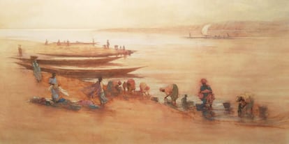 Vision du fleuve Niger, 100 x 200 cm técnica mixta sobre lienzo.