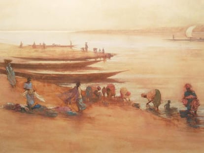 Vision du fleuve Niger, 100 x 200 cm técnica mixta sobre lienzo.