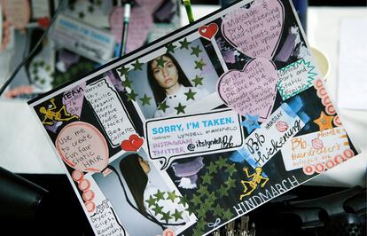 Mood board is displayed on a stylist's table backstage before the presentation of the Anya Hindmarch Spring/Summer 2015 collection during London Fashion Week