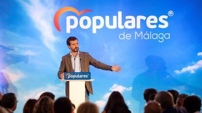 El presidente del PP, Pablo Casado, durante un acto de su partido en Málaga.