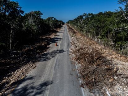 Una sección del Tren Maya en construcción cerca de Cancún.