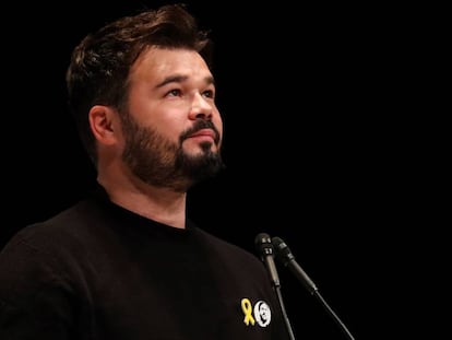 El portavoz adjunto de ERC en el Congreso de los Diputados, Gabriel Rufi&aacute;n, durante un acto de la campa&ntilde;a.