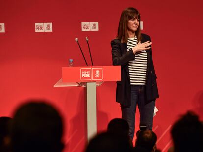 La secretaria general del PSE-EE, Idoia Mendia, tras intervenir en el comité nacional del partido celebrado este martes en Bilbao.