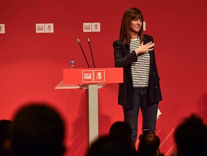 La secretaria general del PSE-EE, Idoia Mendia, tras intervenir en el comité nacional del partido celebrado este martes en Bilbao.