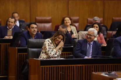 Susana Diaz durante la segunda jornada del debate de investidura del popular Juanma Moreno.