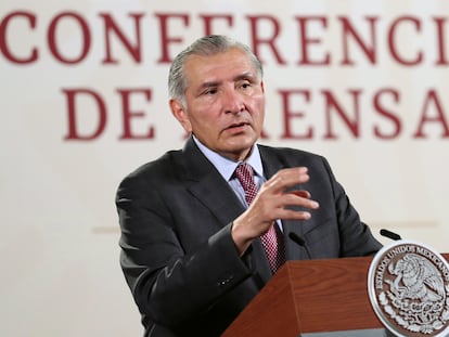 El secretario de Gobernación, Adán Augusto López, durante la conferencia matutina de Presidencia de este miércoles.