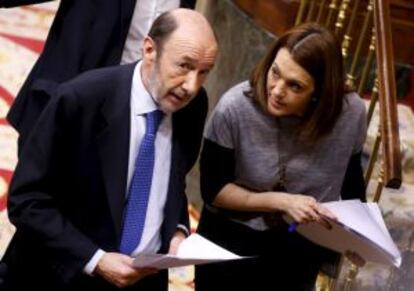 Rubalcaba y Soraya Rodr&iacute;guez, durante el debate